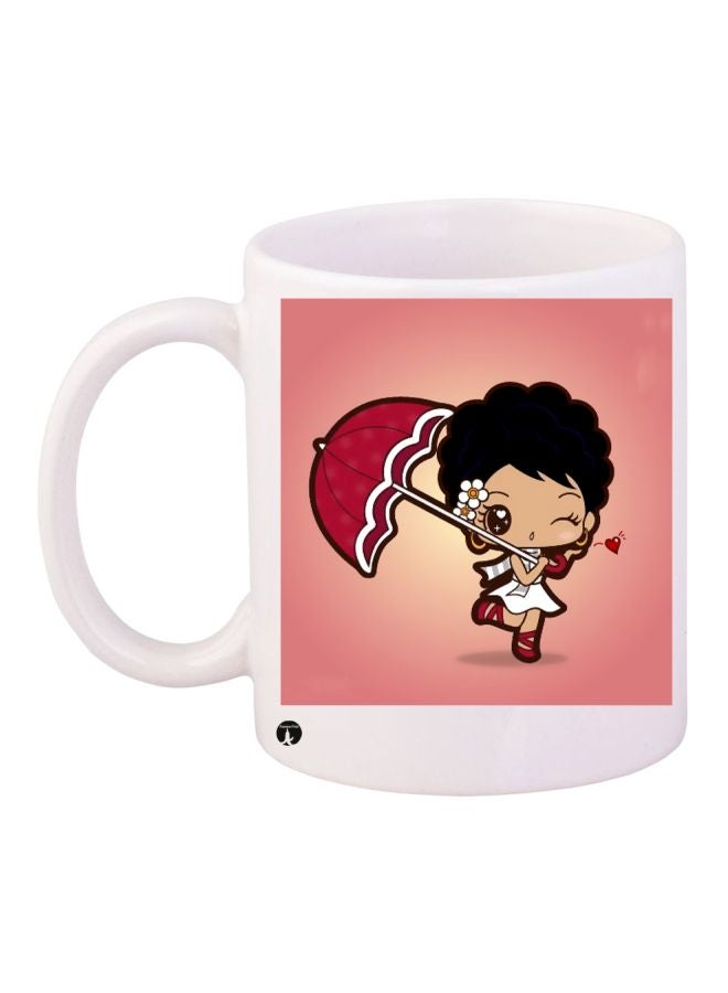 RYN Cartoon Printed Coffee Mug White/Pink/Black 11ounce