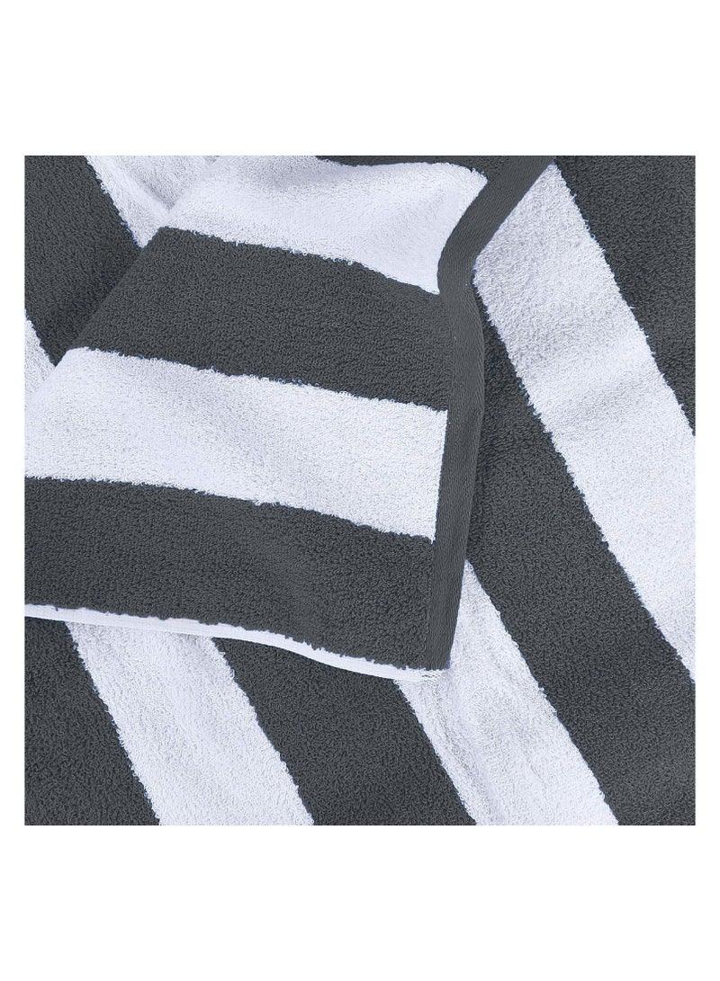 فابينني منشفة شاطئ قطنية 100%، مقاس 30×60 بوصة، منشفة حمام صيفية مخططة، مقاس 76×152 سم، عالية الامتصاص وسريعة الجفاف، منشفة حمام كبيرة الحجم، رمادية - Image 2