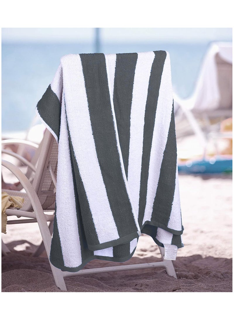 فابينني منشفة شاطئ قطنية 100%، مقاس 30×60 بوصة، منشفة حمام صيفية مخططة، مقاس 76×152 سم، عالية الامتصاص وسريعة الجفاف، منشفة حمام كبيرة الحجم، رمادية - Image 3