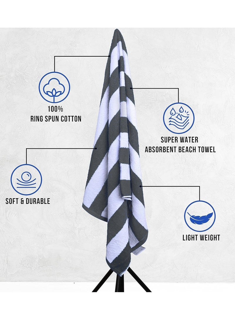 فابينني منشفة شاطئ قطنية 100%، مقاس 30×60 بوصة، منشفة حمام صيفية مخططة، مقاس 76×152 سم، عالية الامتصاص وسريعة الجفاف، منشفة حمام كبيرة الحجم، رمادية - Image 5