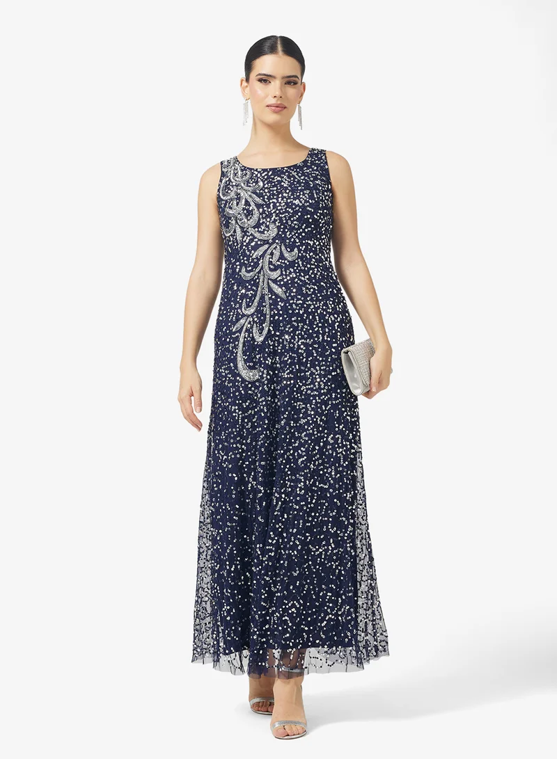 اميليا روز V-Neck  Sequin Tiered Maxi Dress