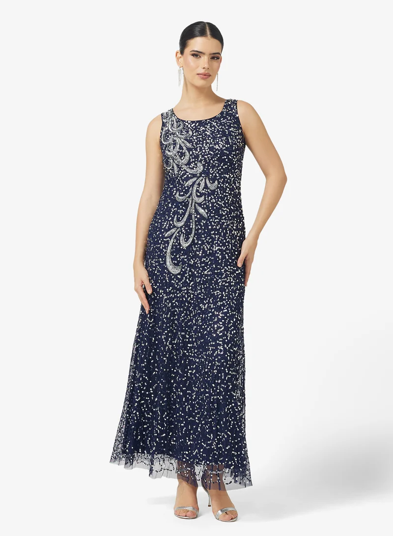 Amelia Rose V-Neck  Sequin Tiered Maxi Dress