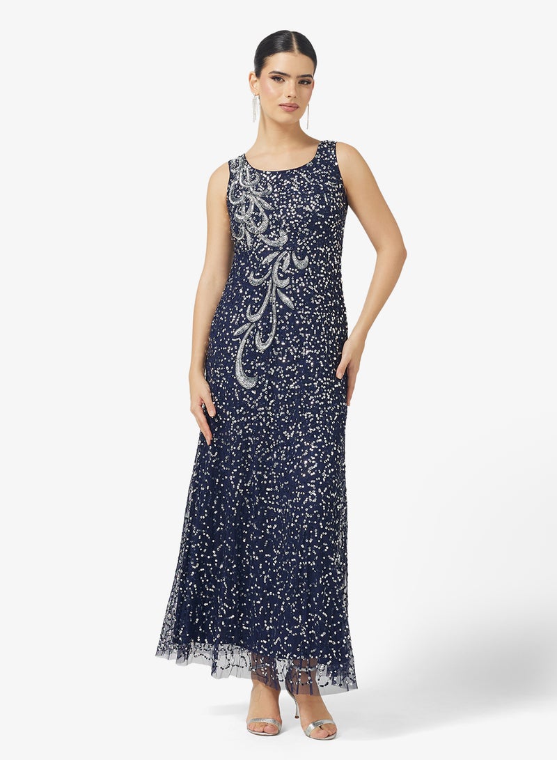 اميليا روز فستان ماكسي بطبقات ترتر بياقة على شكل حرف - Image 4