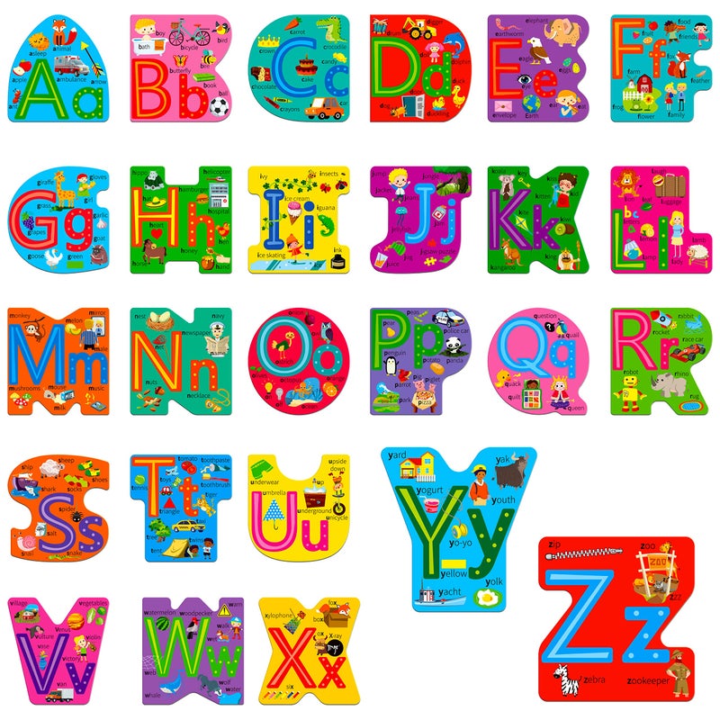 Gethelud 26 PCS Alphabet Posters Letters Cutout Bulletin Board Set School Decoration Supplies Letter Teaching Tool for Toddler Kid Family Classroom 12 x 115