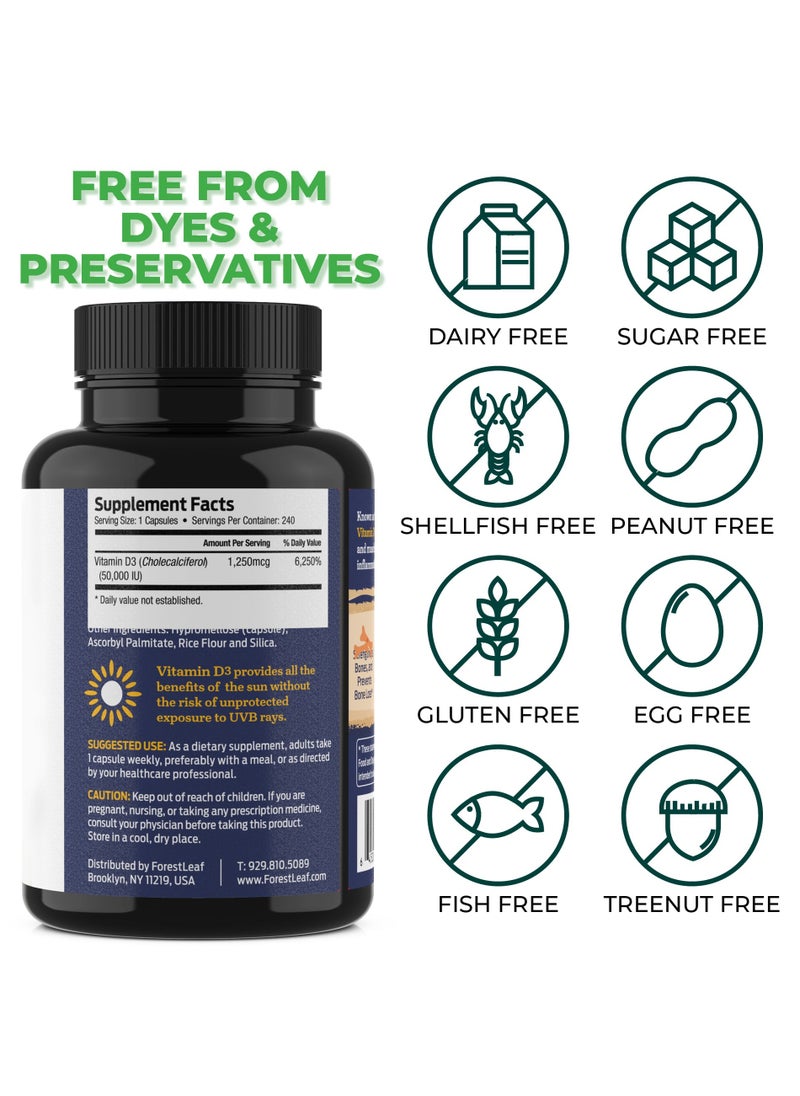 ForestLeaf Vitamin D3 1,250 mcg (50,000 IU) 240 Vegetable  - Image 3