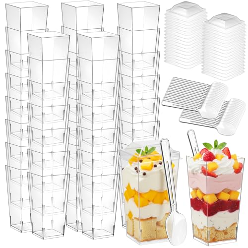 LifeIdeas 150 Pcs 3 Oz Mini Dessert Cups with Lids & Spoons, Reusable Plastic Parfait, Pudding & Shooter Cups for Parties, Ideal for Ice Cream, Fruit, and Cake, Clear Dessert Cups, Vasos para Postres con Tapa - Image 1