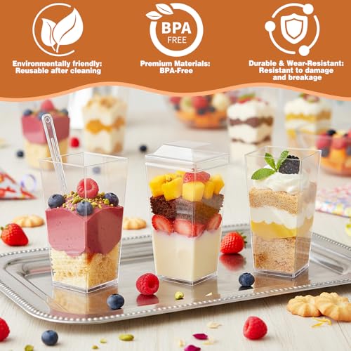 LifeIdeas 150 Pcs 3 Oz Mini Dessert Cups with Lids & Spoons, Reusable Plastic Parfait, Pudding & Shooter Cups for Parties, Ideal for Ice Cream, Fruit, and Cake, Clear Dessert Cups, Vasos para Postres con Tapa - Image 3