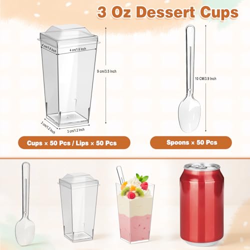 LifeIdeas 150 Pcs 3 Oz Mini Dessert Cups with Lids & Spoons, Reusable Plastic Parfait, Pudding & Shooter Cups for Parties, Ideal for Ice Cream, Fruit, and Cake, Clear Dessert Cups, Vasos para Postres con Tapa - Image 2