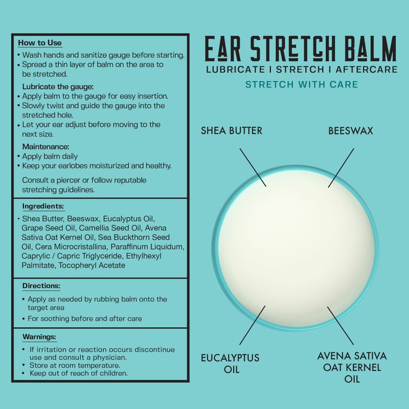 BASE LABORATORIES Ear Stretching Balm For Ear Gauges | Ear Stretching Balm For Earlobe Stretching & Preparation | All Natural Piercing Aftercare With Shea Butter & Eucalyptus Oil | 1.7 oz - Image 2