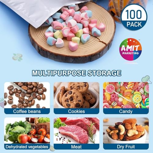 Amit Marketing Aluminium Silver Foil Pouch – 100Pcs | Heat Sealable Reusable Stand Up Mylar Bags | Moisture Proof & Food Safe Packaging Pouches for Snacks,Spices,Dry Fruits & Storage - 500g(7X10Size) - Image 5