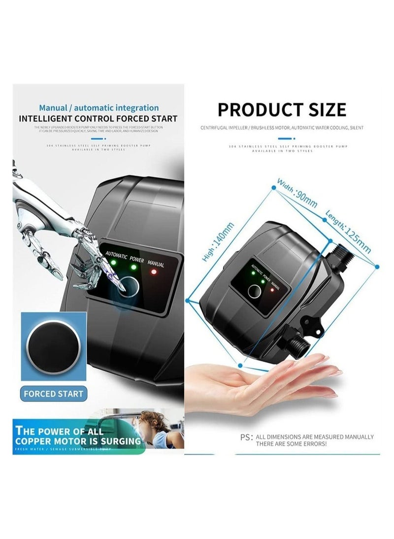 Water Booster Pump,24V Portable Automatic Pressure Pump,150W Shower Pump with Flow Switch, Hot Cold for Tap Water/Toilet/Bathroom (Black)