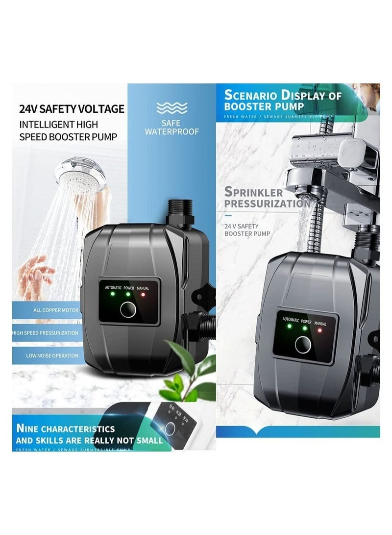 Water Booster Pump,24V Portable Automatic Pressure Pump,150W Shower Pump with Flow Switch, Hot Cold for Tap Water/Toilet/Bathroom (Black)