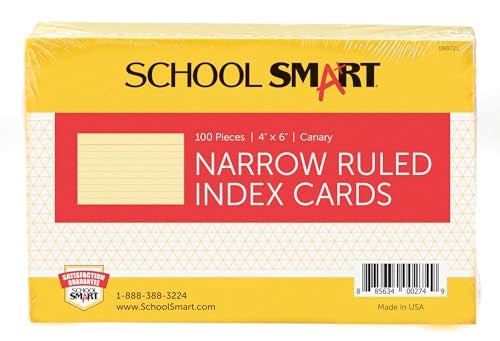 School Smart بطاقة فهرسة مدرسي ذكية، 4 × 6 بوصات، كاناري، عبوة من 100 - Image 1
