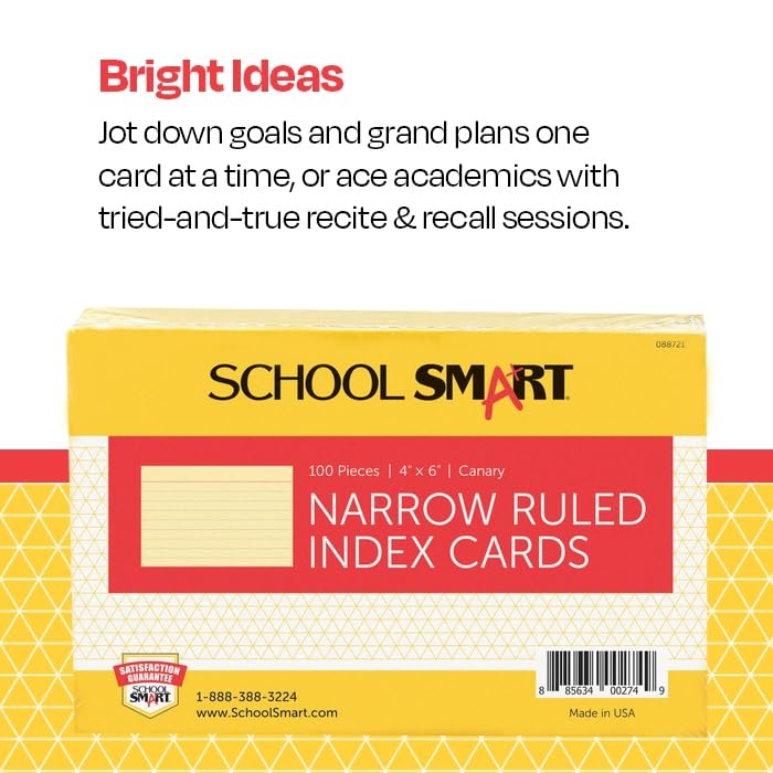 School Smart بطاقة فهرسة مدرسي ذكية، 4 × 6 بوصات، كاناري، عبوة من 100 - Image 3