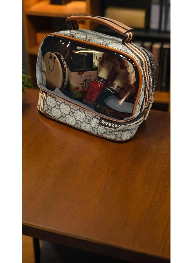 Toxen Travel Cosmetic Bag, Double Layer Travel Cosmetic Bag for Women, Makeup Organizer Bag PU Leather Toiletry Bag with Handle and Divider (White) - Image 2