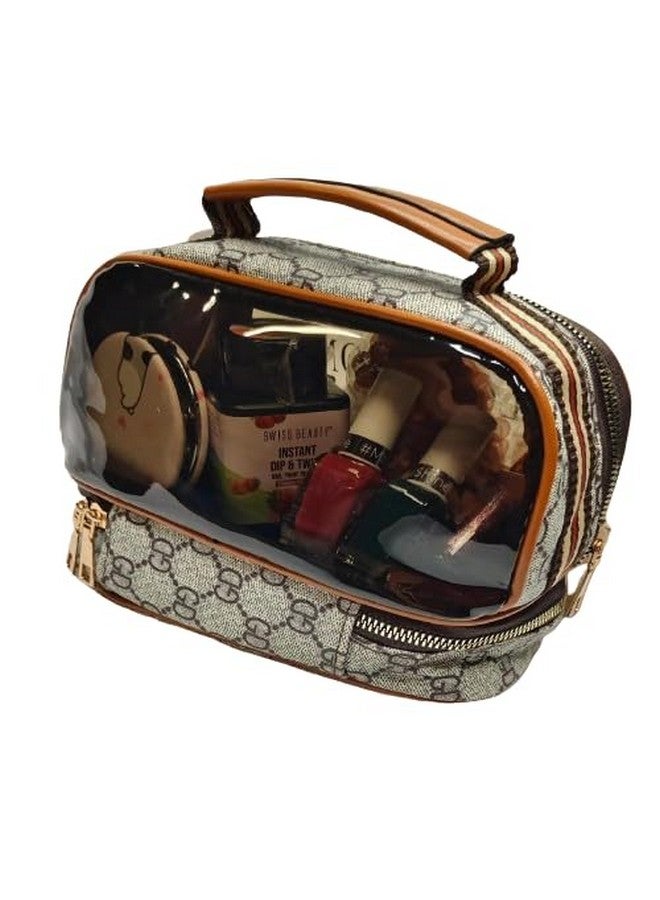Toxen Travel Cosmetic Bag, Double Layer Travel Cosmetic Bag for Women, Makeup Organizer Bag PU Leather Toiletry Bag with Handle and Divider (White) - Image 1