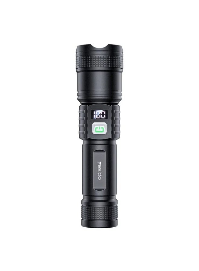 Telescopic Zoomable Flashlight LED White Laser  Rechargeable Torch with Digital Display - Image 1