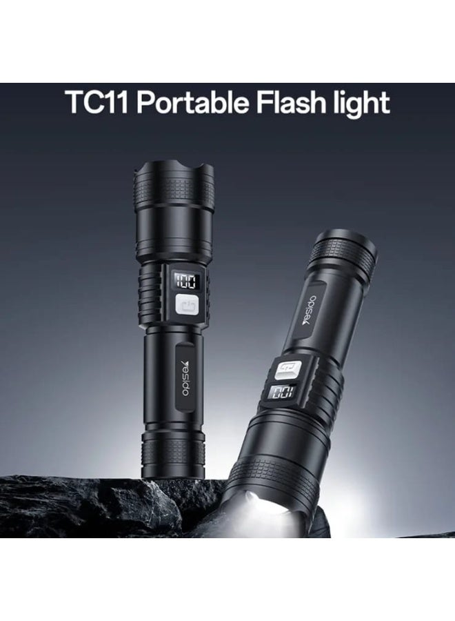 Telescopic Zoomable Flashlight LED White Laser  Rechargeable Torch with Digital Display - Image 2