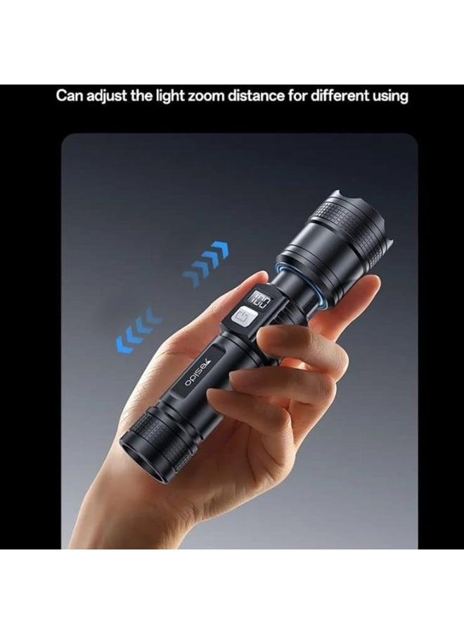 Telescopic Zoomable Flashlight LED White Laser  Rechargeable Torch with Digital Display - Image 3