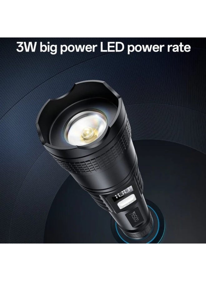 Telescopic Zoomable Flashlight LED White Laser  Rechargeable Torch with Digital Display - Image 4