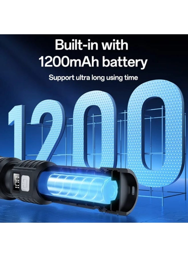 Telescopic Zoomable Flashlight LED White Laser  Rechargeable Torch with Digital Display - Image 5