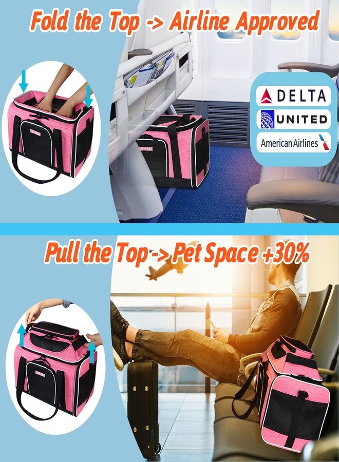 Petskd Top-Expandable Pet Carrier 18x11x11 Inches Delta American United Airline Approved, Soft-Sided Carrier for Small Cats and Dogs with Locking Safety Zippers and Anti-Scratch Mesh(Pink) - Image 2