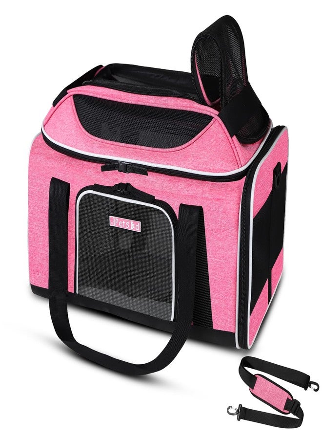Petskd Top-Expandable Pet Carrier 18x11x11 Inches Delta American United Airline Approved, Soft-Sided Carrier for Small Cats and Dogs with Locking Safety Zippers and Anti-Scratch Mesh(Pink) - Image 1