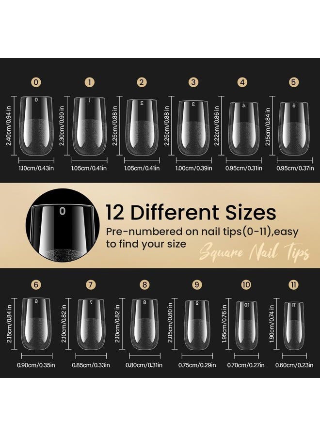 AORAEM Square Nail Tips 600PCS: Artificial Full Cover Nail Tips, Soft Clear Acrylic Medium Press on Nails, 12Sizes False Nails with Box for Home DIY Nail Salon - Image 2