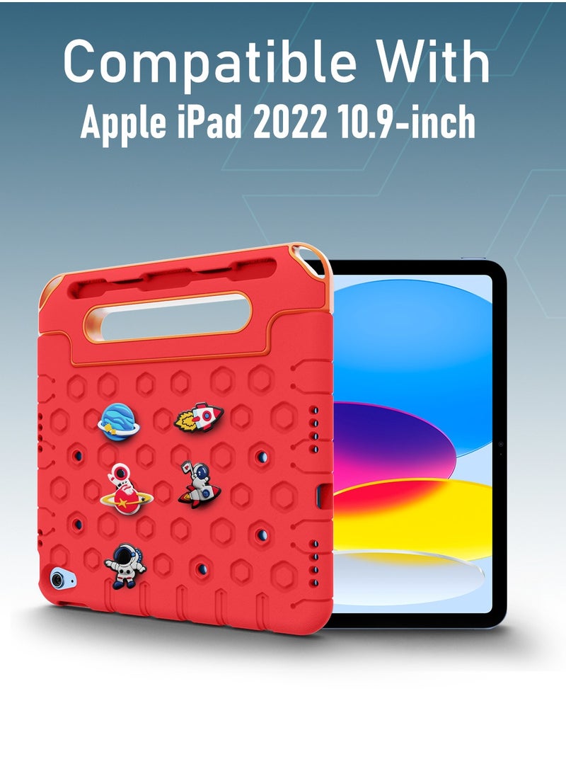 Moxedo - Moxedo Rugged Protective EVA Silicone Kids Case Cover, Shockproof DIY 3D Cartoon Pattern with Pencil Holder, Stand and Handle Grip Compatible for Apple iPad 2022 (10th Gen) 10.9 inch – Red - Image 1