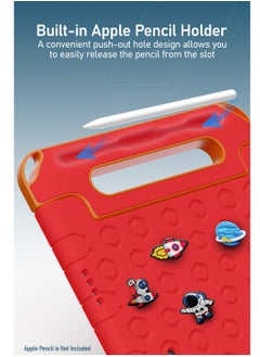 Moxedo Moxedo Rugged Protective EVA Silicone Kids Case Cover, Shockproof DIY 3D Cartoon Pattern with Pencil Holder, Stand and Handle Grip Compatible for Apple iPad 2022 (10th Gen) 10.9 inch – Red  - Image 4