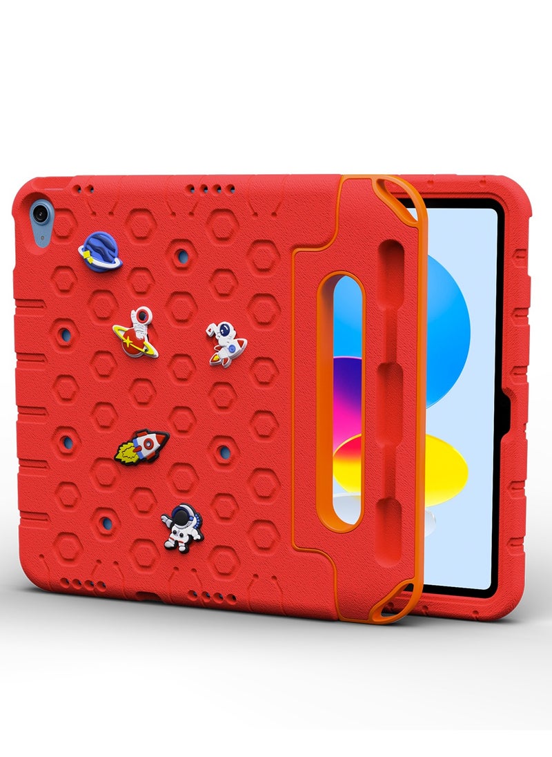 Moxedo - Moxedo Rugged Protective EVA Silicone Kids Case Cover, Shockproof DIY 3D Cartoon Pattern with Pencil Holder, Stand and Handle Grip Compatible for Apple iPad 2022 (10th Gen) 10.9 inch – Red - Image 1