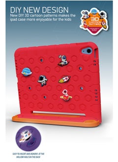 Moxedo Moxedo Rugged Protective EVA Silicone Kids Case Cover, Shockproof DIY 3D Cartoon Pattern with Pencil Holder, Stand and Handle Grip Compatible for Apple iPad 2022 (10th Gen) 10.9 inch – Red  - Image 2