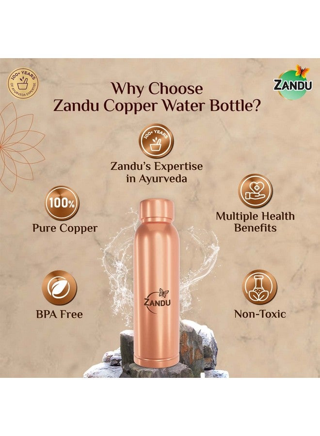Zandu زاندو زجاجة نحاسية (950 مل): زجاجة مياه خالية من BPA بنسبة 100% | مياه مشبعة بالنحاس | مقاومة للتسرب | للاستخدام في المكتب | تعزز المناعة | تدعم صحة الجهاز الهضمي والكبد | مستوحاة من الأيورفيدا - Image 4