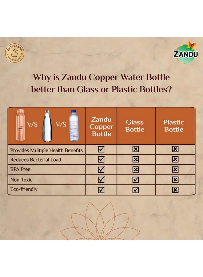Zandu زاندو زجاجة نحاسية (950 مل): زجاجة مياه خالية من BPA بنسبة 100% | مياه مشبعة بالنحاس | مقاومة للتسرب | للاستخدام في المكتب | تعزز المناعة | تدعم صحة الجهاز الهضمي والكبد | مستوحاة من الأيورفيدا - Image 5