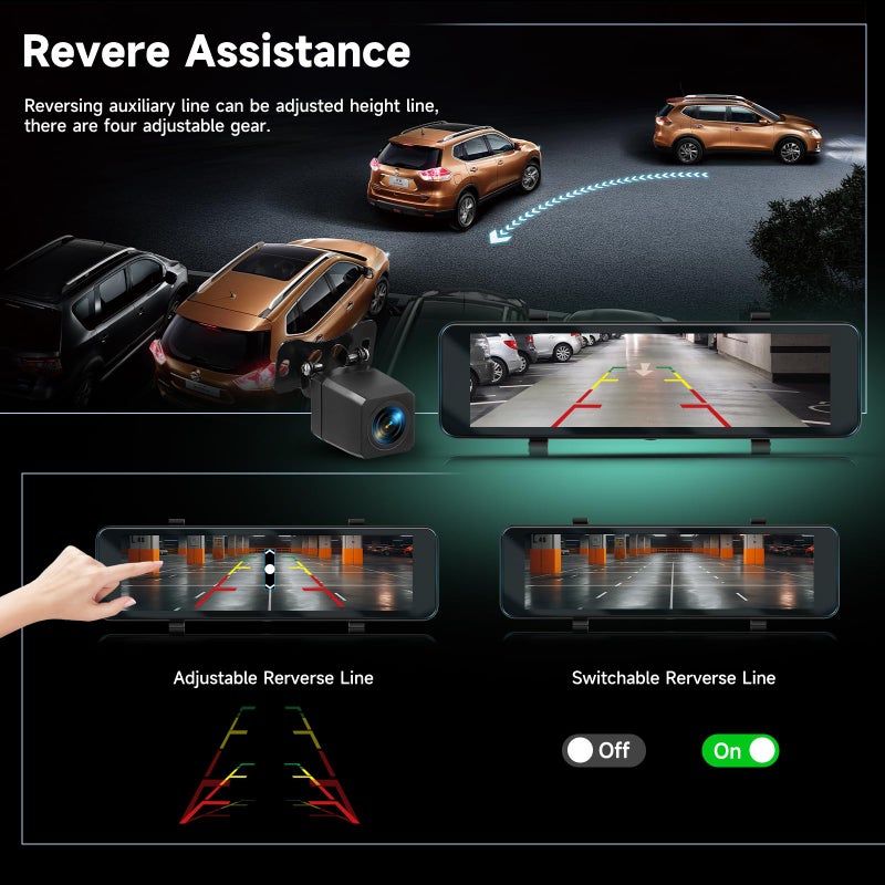 Driauto 11 Inch 4K Mirror Dash Cam Front and Rear View Mirror Camera with ADAS BSD and LCA, GPS Dash Camera for Car, Rearview Mirror Camera with WiFi G-Sensor Night Vision Loop Recroding+ 64G SD Card - Image 5