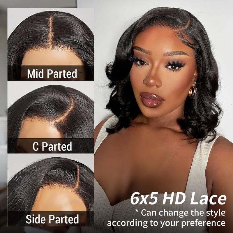 Tinashe Bob Wig Human Hair Wear and Go Glueless Wigs Human Hair Pre Plucked Pre Cut 180% Body Wave 5x6 Lace Front Short Bob Wigs Human Hair for Black Women-Natrual Black,14inch. - Image 4