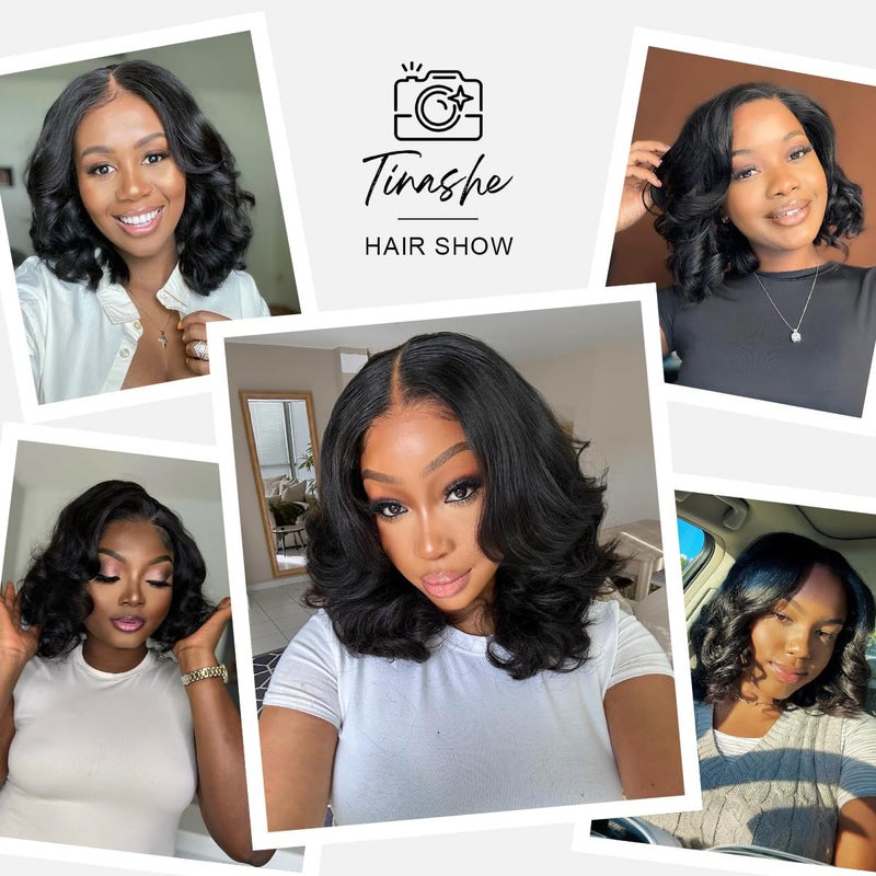 Tinashe Bob Wig Human Hair Wear and Go Glueless Wigs Human Hair Pre Plucked Pre Cut 180% Body Wave 5x6 Lace Front Short Bob Wigs Human Hair for Black Women-Natrual Black,14inch. - Image 5