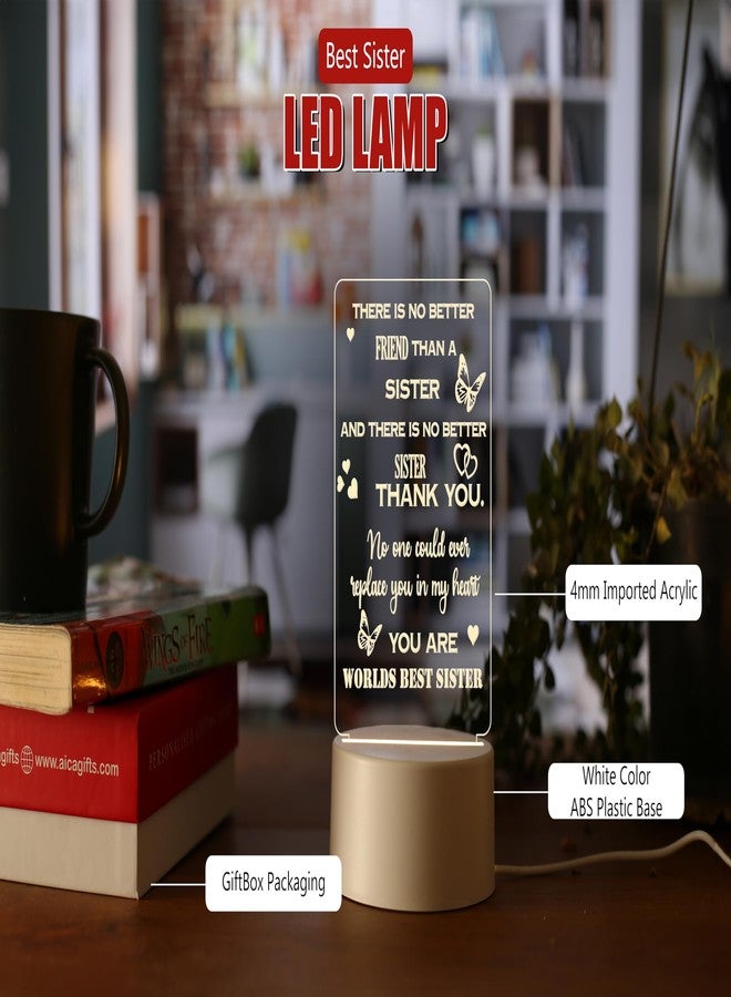 AICA Worlds Best Sister Quote Led Lamp (White Color Base) | Relation Birthday Thankyou Gift for Sister | Rakshabandhan Gift for Sister | Rakhi Gift for Sister | Gift for Didi Bhabhi Sis - Image 2