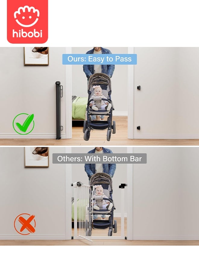 hibobi Retractable Baby & Pet Safety Gate | 180x86cm | No Bottom Bar, No Tripping | One-Hand Operation + Safety Lock | Adhesive/Screw Installation | For Stairs, Hallways, Balconies, Courtyards - Image 2