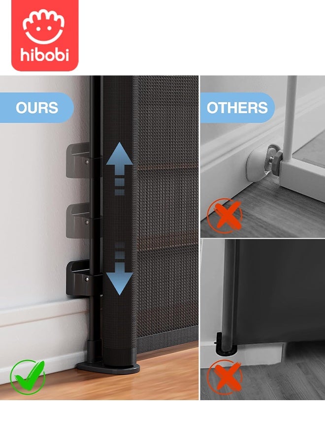 hibobi Retractable Baby & Pet Safety Gate | 180x86cm | No Bottom Bar, No Tripping | One-Hand Operation + Safety Lock | Adhesive/Screw Installation | For Stairs, Hallways, Balconies, Courtyards - Image 4