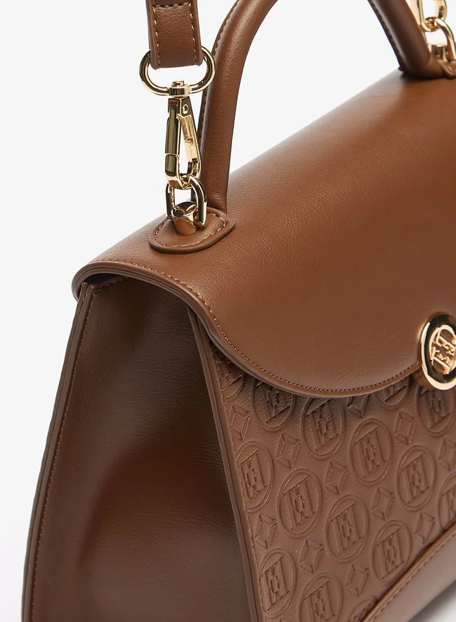 ايل Women's Monogram Embossed Satchel Bag with Magnetic Closure and Top Handle