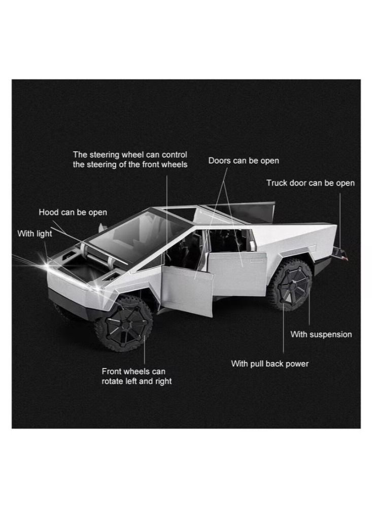 Dream Zone Tesla Cyber truck Pickup, 1:24 Scale Alloy Die cast Model Car - Image 3