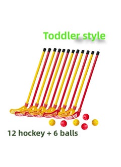 Generic Children's Hockey Stick Suit Toy Kindergarten Sports Catch Stick Indoor Outdoor Games Interactive Games-Colour:Toddler Size 12 Hockey Sticks + 6 Balls  - Image 1
