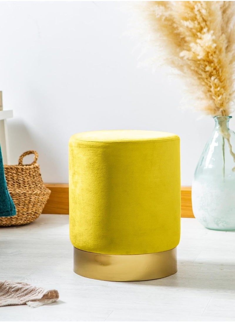 Generic - Generic Elegant pouf chair with a golden base - modern circular design for decoration - versatile use as an extra seat, footrest, or table - bright yellow color adds a luxurious touch to the bedroom or living room - Image 1