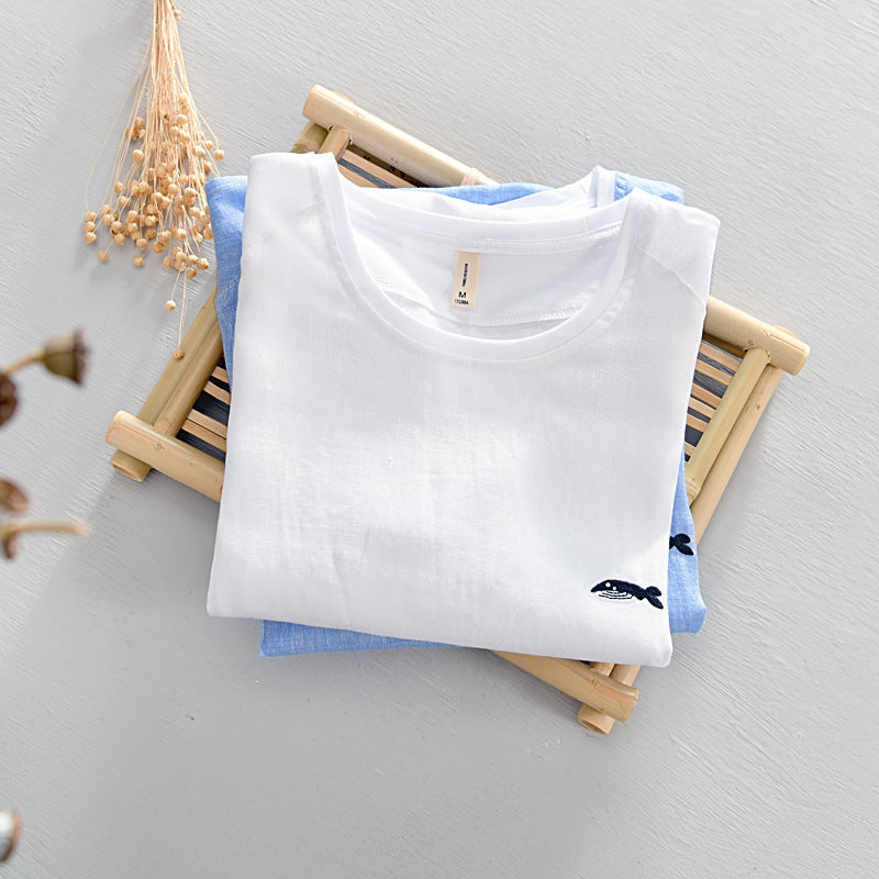 3351 Simple Solid Color T-Shirt Men'S Thin Breathable Cotton And Linen Stitching Casual Short-Sleeved T-Shirt Men'S One-Piece Hair - Image 3