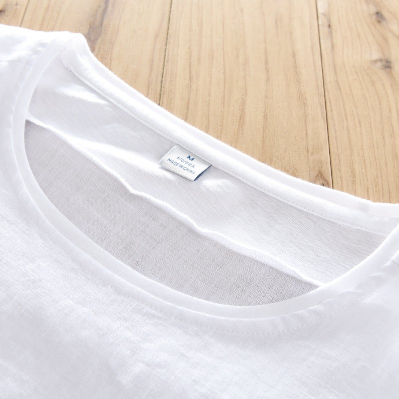 3351 Simple Solid Color T-Shirt Men'S Thin Breathable Cotton And Linen Stitching Casual Short-Sleeved T-Shirt Men'S One-Piece Hair - Image 4