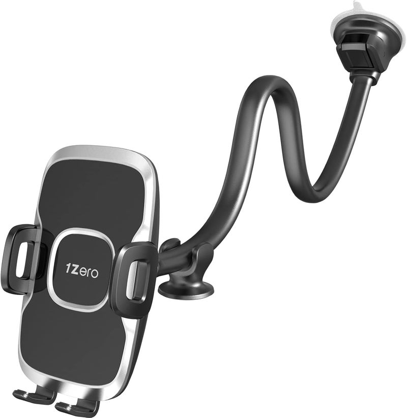 1Zero Solid Car Truck Phone Mount Holder with 14-Inch Gooseneck Long Arm, Windshield Window Mobile Holders w/Industrial-Strength Suction Cup, Anti-Shake Stabilizer Compatible All Cell Phones iPhone - Image 1