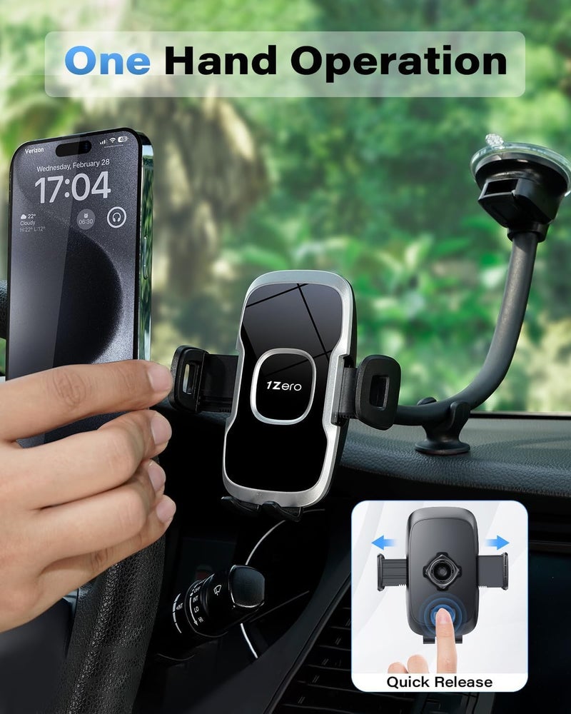 1Zero Solid Car Truck Phone Mount Holder with 14-Inch Gooseneck Long Arm, Windshield Window Mobile Holders w/Industrial-Strength Suction Cup, Anti-Shake Stabilizer Compatible All Cell Phones iPhone - Image 3