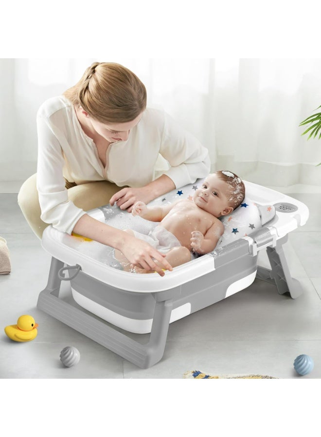 Collapsible Baby Bathtub with Thermometer & Soft Cushion – Foldable Portable Tub 0–36 Months, No‑Slip Feet & Easy Drain Plug | Ideal Baby Shower Gift - Image 1