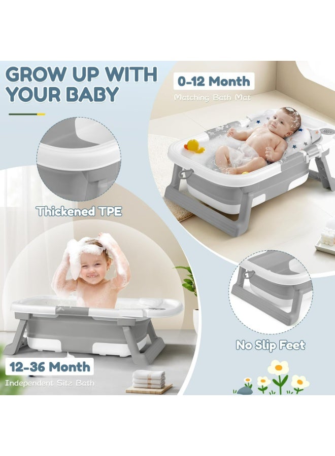 Collapsible Baby Bathtub with Thermometer & Soft Cushion – Foldable Portable Tub 0–36 Months, No‑Slip Feet & Easy Drain Plug | Ideal Baby Shower Gift - Image 4